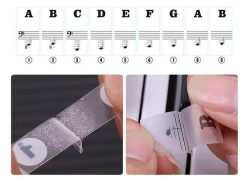 Adesivo De Notas Musicais Teclado Piano Órgão Aprender Tocar