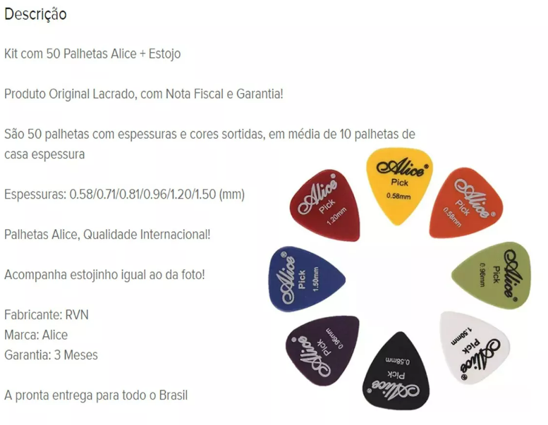 Paletas Palhetas Guitarra Violão Baixo 50 Unidades + Estojo